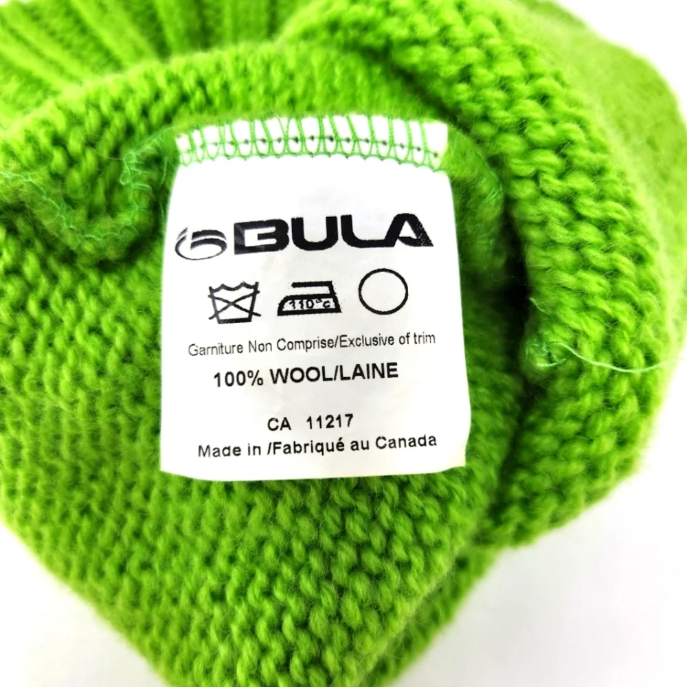Bula Beanie Wool Knit Hat OS Bright Green